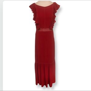 👇🏻$Reduced to lowest price. Red Maxi dress with ruffle design to the chest.